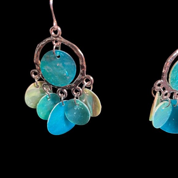 Boho Layered Shell Disc Necklace Earrings Set Blue Beachy Statement Jewelry - Picture 9 of 10